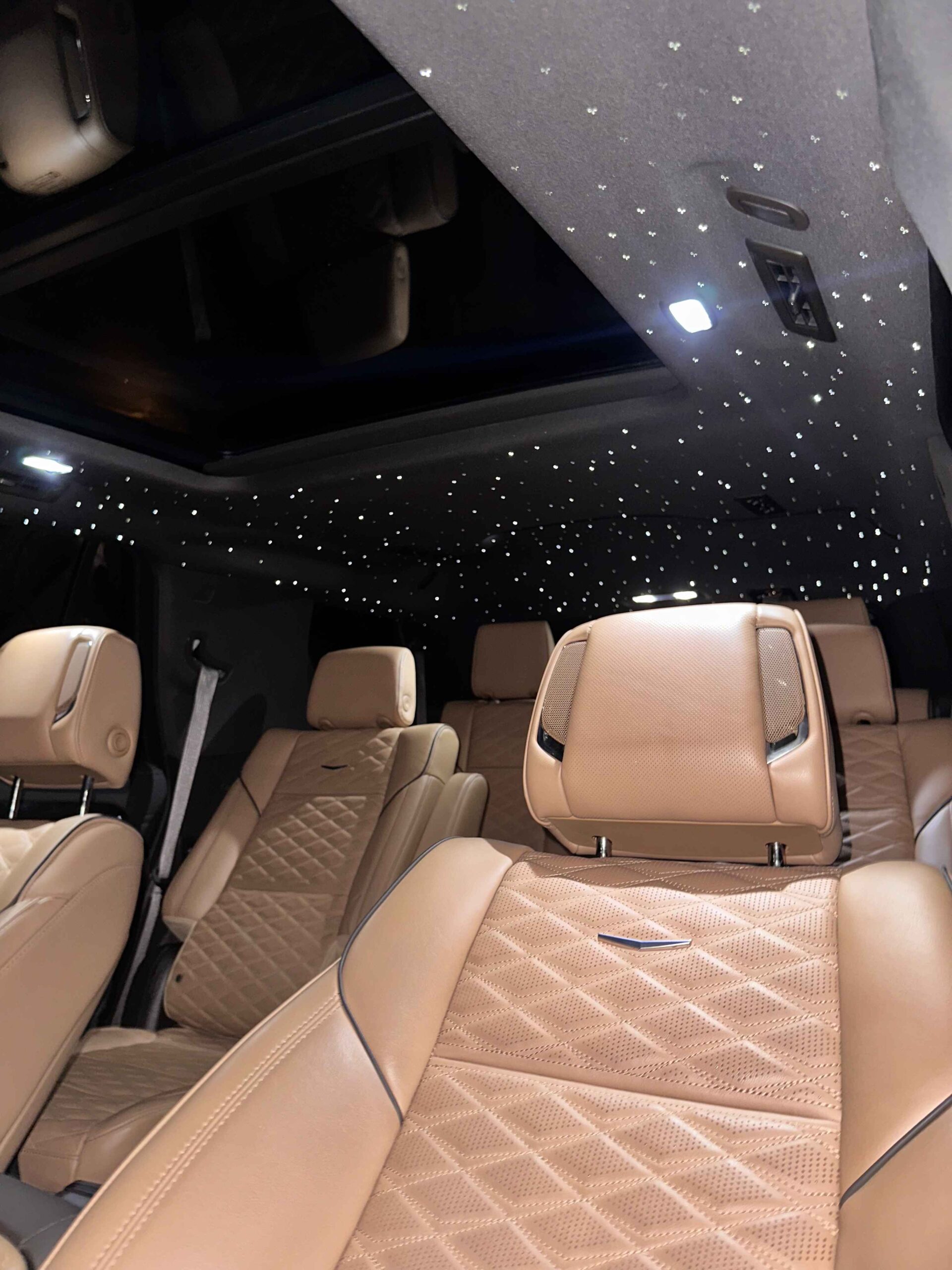 Custom fiber-optic star ceiling in a vehicle