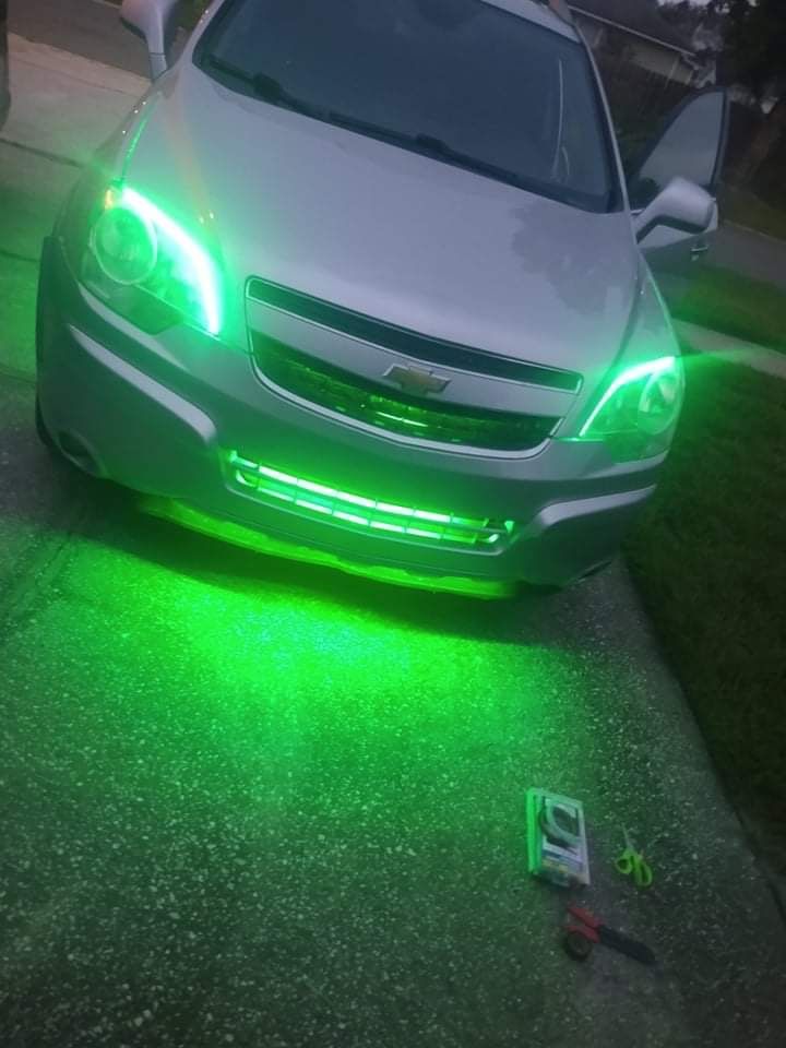 Blue exterior accent lighting on a custom vehicle